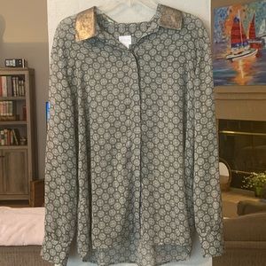 Chico’s Green and Gold Metallic Blouse